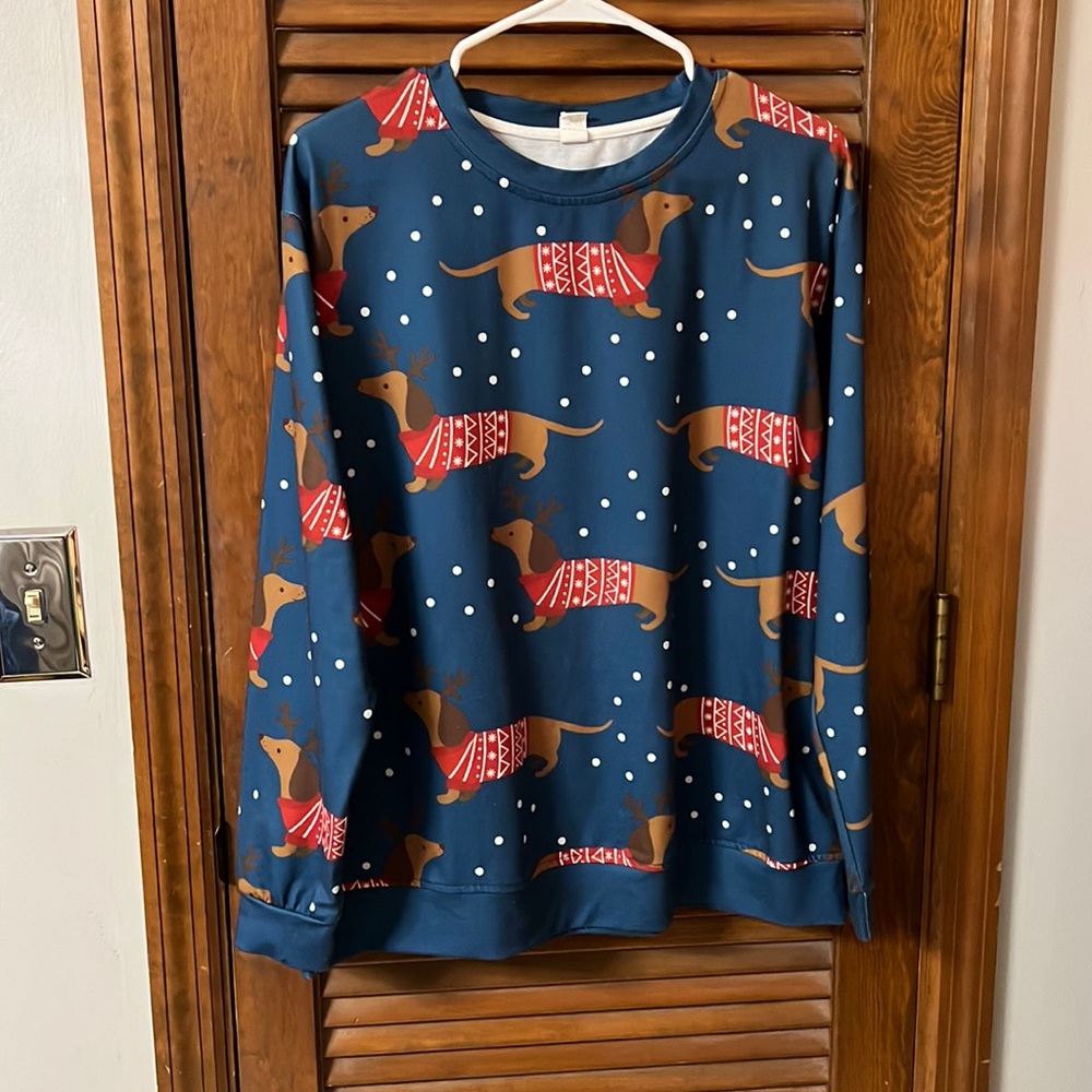 Women’s size Large navy blue sweatshirt with dachshunds all over print very cute